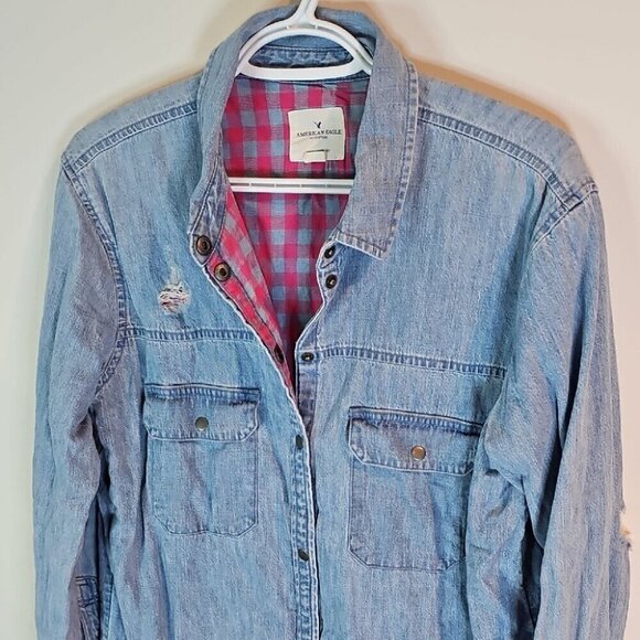 American Eagle Outfitters Distressed Medium Blue Jean Jacket - Picture 2 of 10